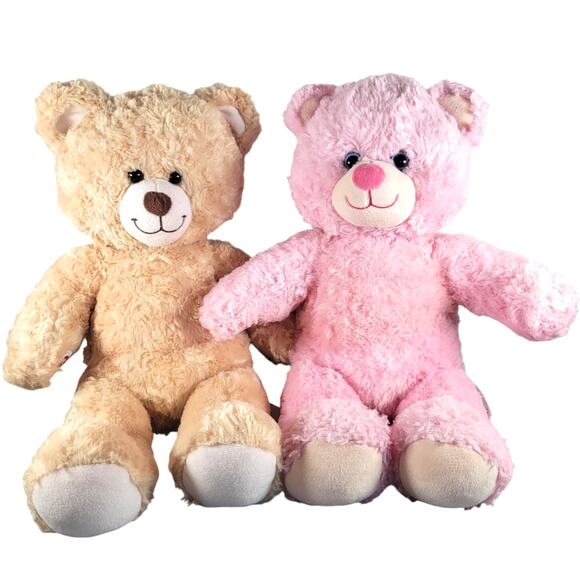 Build-A-Bear Workshop Lot of 2 Teddy Bears Pink & Beige Plush 16" Stuffed Toys - Picture 1 of 16